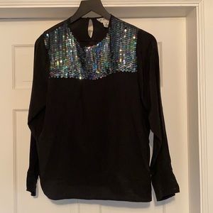 Vintage 80/90s Jordan New York black silk sequin blouse, size 8 medium